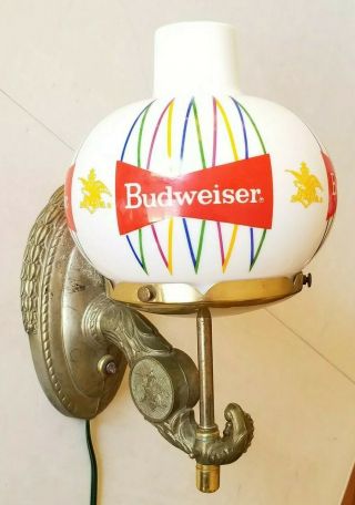 Vintage Budweiser Electric Wall Sconce Beer Light Milk Glass Globe Mid Century