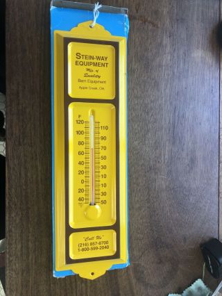 Vintage Outdoor Barn Thermometer Stein - Way Equipment Ohio Yellow Porcelain