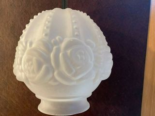 Vintage Frosted Glass Ceiling Light Fixture Cover Globe Shade Raised Rose Design