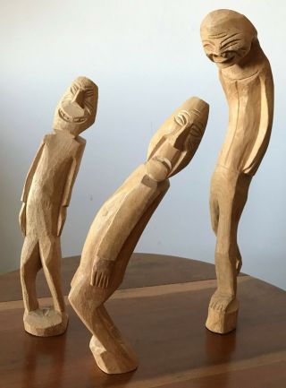 3 Vintage Yupik Aboriginal Alaskan Native Inuit Hand Carved Wood Figures Signed