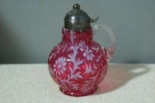 Vintage Fenton Cranberry Opalescent Daisy & Fern Syrup Pitcher
