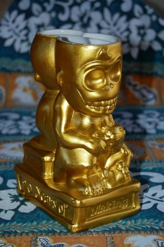 Munktiki 20th Anniversary Gold Tiki Mug Featuring Munk - E And Skull Monkey