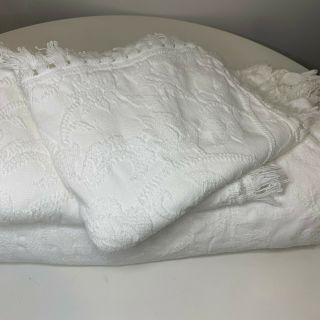 Vintage Crown Craft Chenille Bedspread Coverlet Bedding King White Fringe Boho