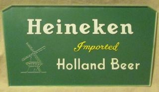 Vintage 10.  2 " Heineken Imported Holland Beer Glass Sign,  Embossed Windmill,  Vg