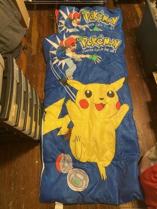 2 Vintage 90s Pokemon Kids Sleeping Bag Pikachu And Ash “gotta Catch Em All “