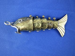 Vintage Brass Articulated Fish Bottle Opener Key Chain Fob Mexico 3 "