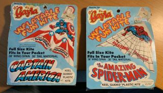 Vintage 1985 Spider - Man And Captain America Gayla Inflatable Fun Kites