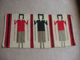 Vintage Navajo Indian Gallup Throw Rug With 3 Figures