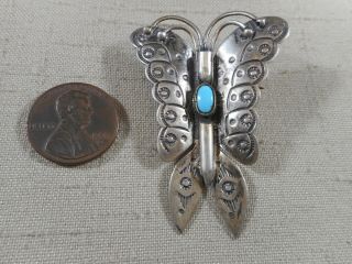 Fred Harvey Era Navajo Silver & Natural Turquoise Butterfly Pin Brooch