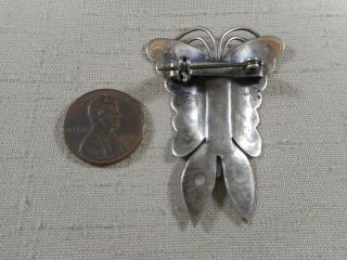 FRED HARVEY era Navajo silver & NATURAL turquoise BUTTERFLY pin brooch 2