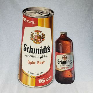 Vintage Die Cut Cardboard Schmidt Of Philadelphia Beer Bottle & Can Sign Large