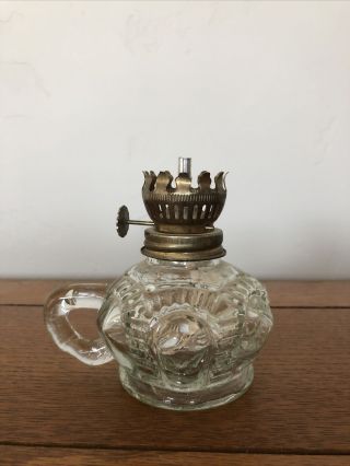 Vintage Small Clear Glass Oil Kerosene Lamp 4” Made In Hong Kong
