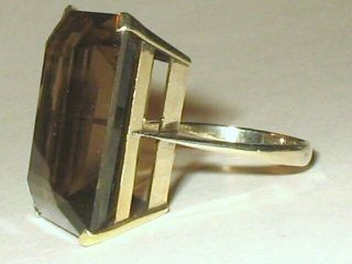 Vtg 1920 ' s 20ct Smokey Topaz Emerald Cut Ring.  925 Sterling Silver 6.  6g Sz 5.  75 3