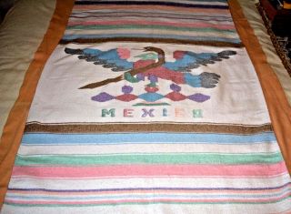 VTG Mexican Blanket Thunderbird Cotton Blend Hand Woven Pastel NM 45 X 83 3
