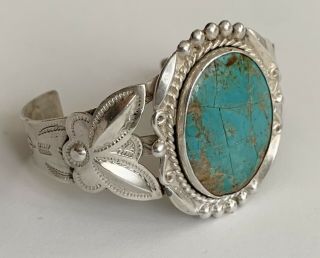 Wide Bell Trading Post Sterling Silver Turquoise Cuff Bracelet 35g Stamped
