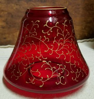Vintage Ruby Red Glass Candle Jar Shade With Gold Trim Large Candle Jar Topper