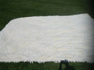 VINTAGE YELLOW WHITE POM POM CHENILLE BEDSPREAD QUEEN FULL SIZE 2