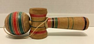 Vintage Wood Cup And Ball String Toy Early 1980 