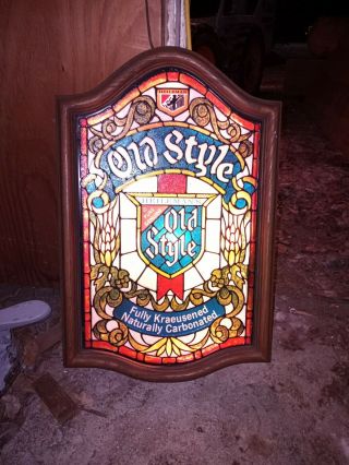 Vintage 1979 Heilemans Old Style Light Up Beer Sign Plastic Stained Glass