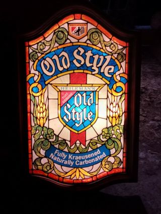 Vintage 1979 Heilemans Old Style Light Up Beer Sign Plastic Stained Glass 2