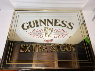 Vtg Gold Framed Mirror Advertising Guiness Extra Stout Beer Sign Large 16 X 20