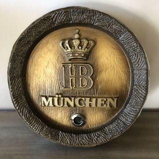 Hb Munchen German Octoberfest Beer Keg Wall Hanging Crown Man Cave Bar Pre - Owned