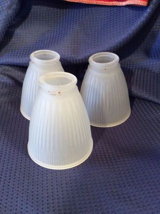 Vintage Frosted Glass Lamp Shades Fan Set Of 3 Ribbed