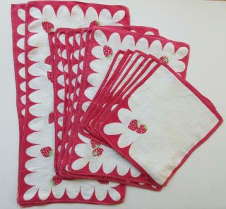 17 Piece Vintage 50s 60s Strawberry Fruit Linen Tea Towel Placemat Cloth Napkin 2