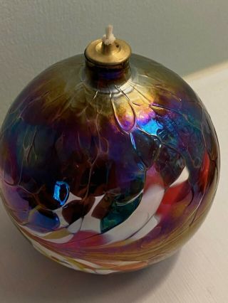 4 " Glass Kaleidoscope Oil Lamp Indigo Multicolored Made In Poland By Bird Brain