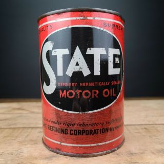 Vintage State Motor Oil Can 1 Qt Quart Metal Tin Empty Can