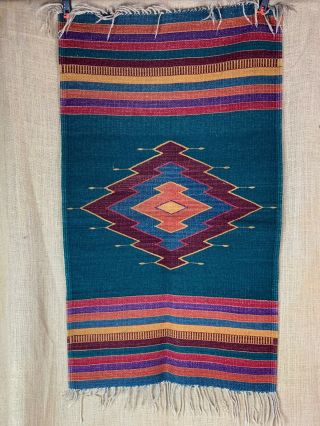 Vintage 40 X 23 Mexican Serape Saltillo Wool Kilim Weaving Rug Wall Hanging
