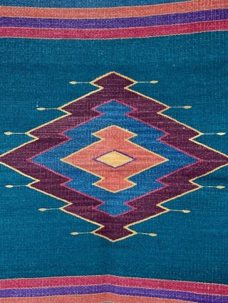 Vintage 40 x 23 Mexican Serape Saltillo Wool Kilim Weaving Rug Wall Hanging 2