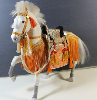 One Japanese Fabric & Paper Mache Samurai Horse Doll 10 " Tall