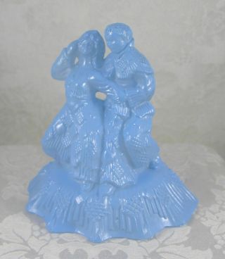 Vintage L E Smith Crystal Fired - On Blue Glass Dancing Couple Boudoir Lamp Base