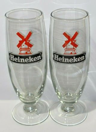 Vintage Heineken Beer Glasses - Red Windmill Logo Footed Beer Glasses (Set of 2) 2