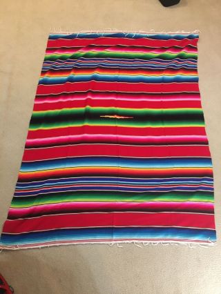 Vintage Mexican Saltillo Serape Wool Blanket Rug Wall Hanging Colorful 80x 59