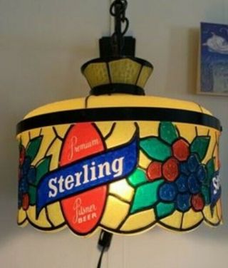 Vintage Sterling Beer Tiffany Style (plastic) Hanging Lamp Light