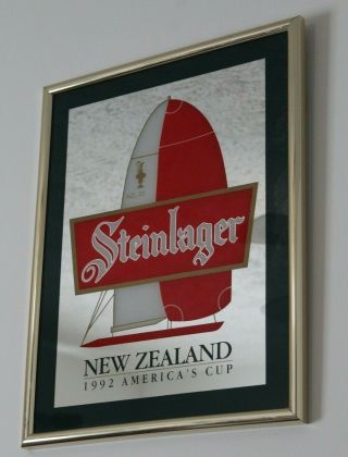 Vintage Zealand Steinlager Beer Bar Sign Mirror 15” X 19” 1992 America 