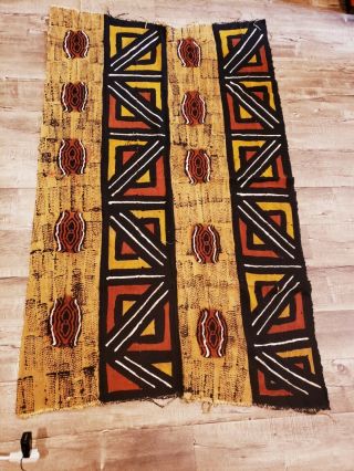 African Mud Cloth Mustard/brn/ivory/blk Sqr Design 40 " X60 " - Vintage