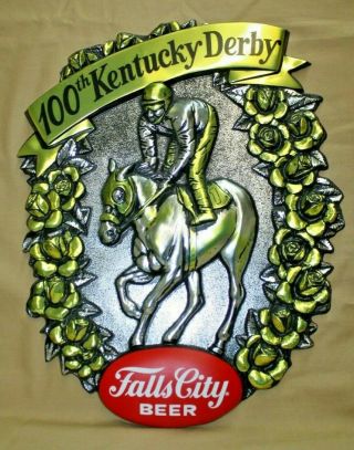 Vintage 1974 Falls City Beer 100th Kentucky Derby Vacuformed Plastic Bar Sign