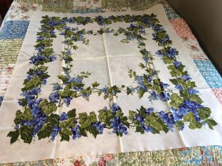 California Hand Prints Blue Grapes Tablecloth 51” X 44” Ex Vintage