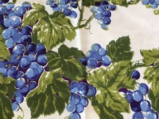 California Hand Prints Blue Grapes Tablecloth 51” X 44” EX Vintage 2