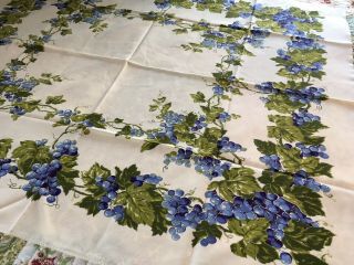 California Hand Prints Blue Grapes Tablecloth 51” X 44” EX Vintage 3