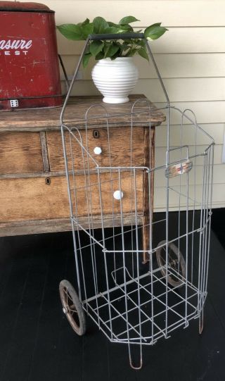 Vintage Industrial Pres - Toe Metal Wire Shopping Flea Market Go Buggy Cart Foldup
