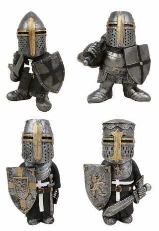 Ebros Medieval Knight Of The Cross Templar Crusader Figurine 4.  5 " H (set Of 4)