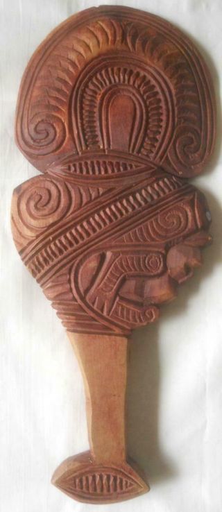 Early Vintage Nz Tribal Maori Carved Wood Ornamental Paddle ? Paua Inlay