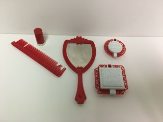 Vintage 1960s Hasbro Cosmetic Kit Toy For Junior Miss Red Mirror Lipstick Comb