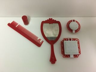 Vintage 1960s Hasbro Cosmetic Kit Toy For Junior Miss Red Mirror Lipstick Comb 2