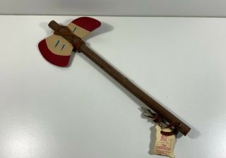 Vintage Toy Tomahawk Made By The Cherokees Real Wood Authentic Leather Axe