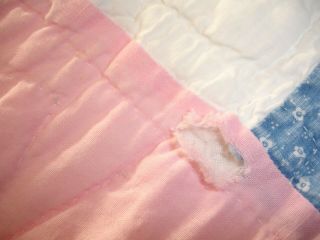Q 3 - Vintage Quilt,  Hand Quilted,  9 Patch,  Pink and White,  68 X 80 inches 2